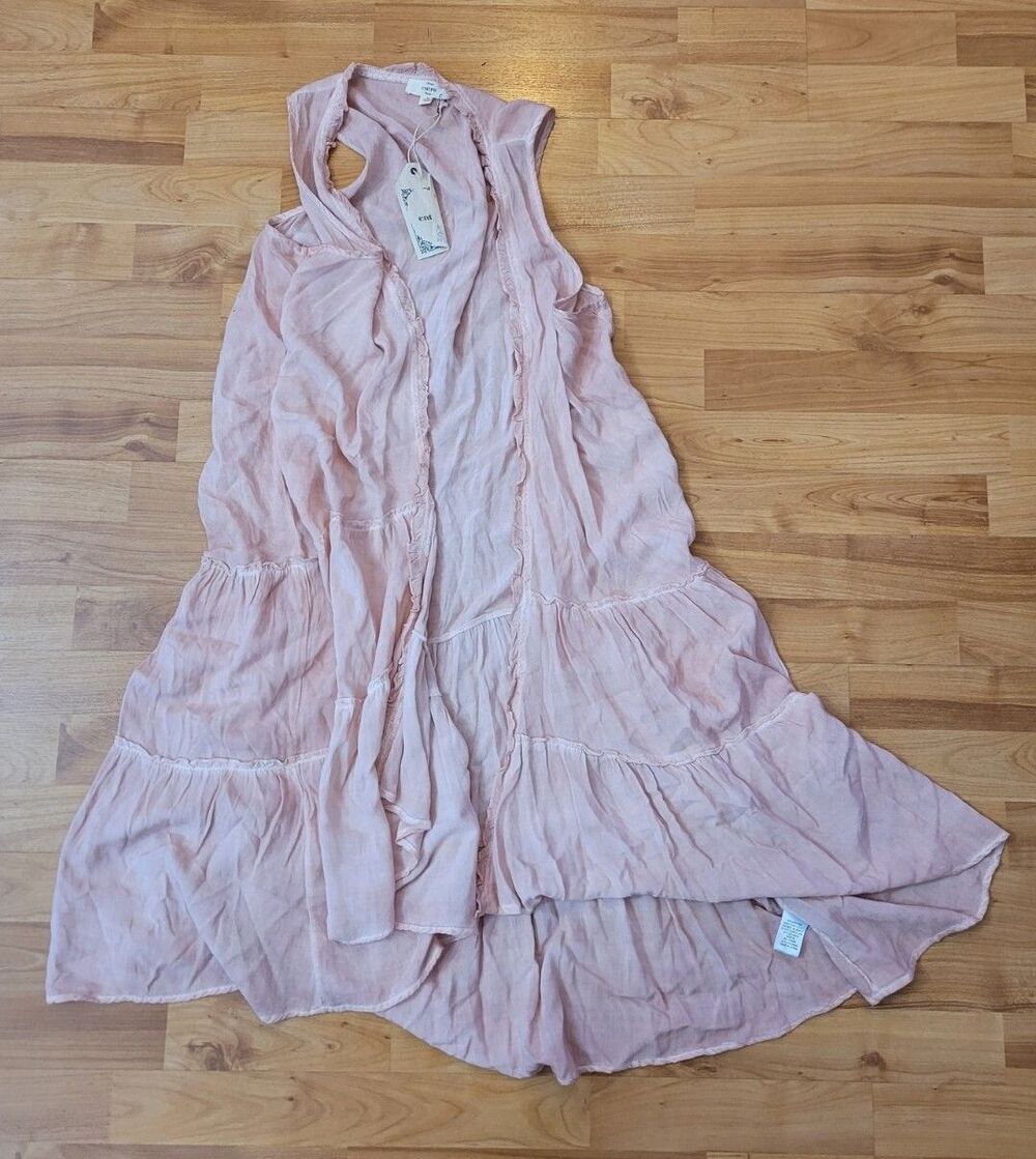 ENTRO Pink Mauve Distressed Sleeveless Kimono Vest Shrug Size Medium New W Tags